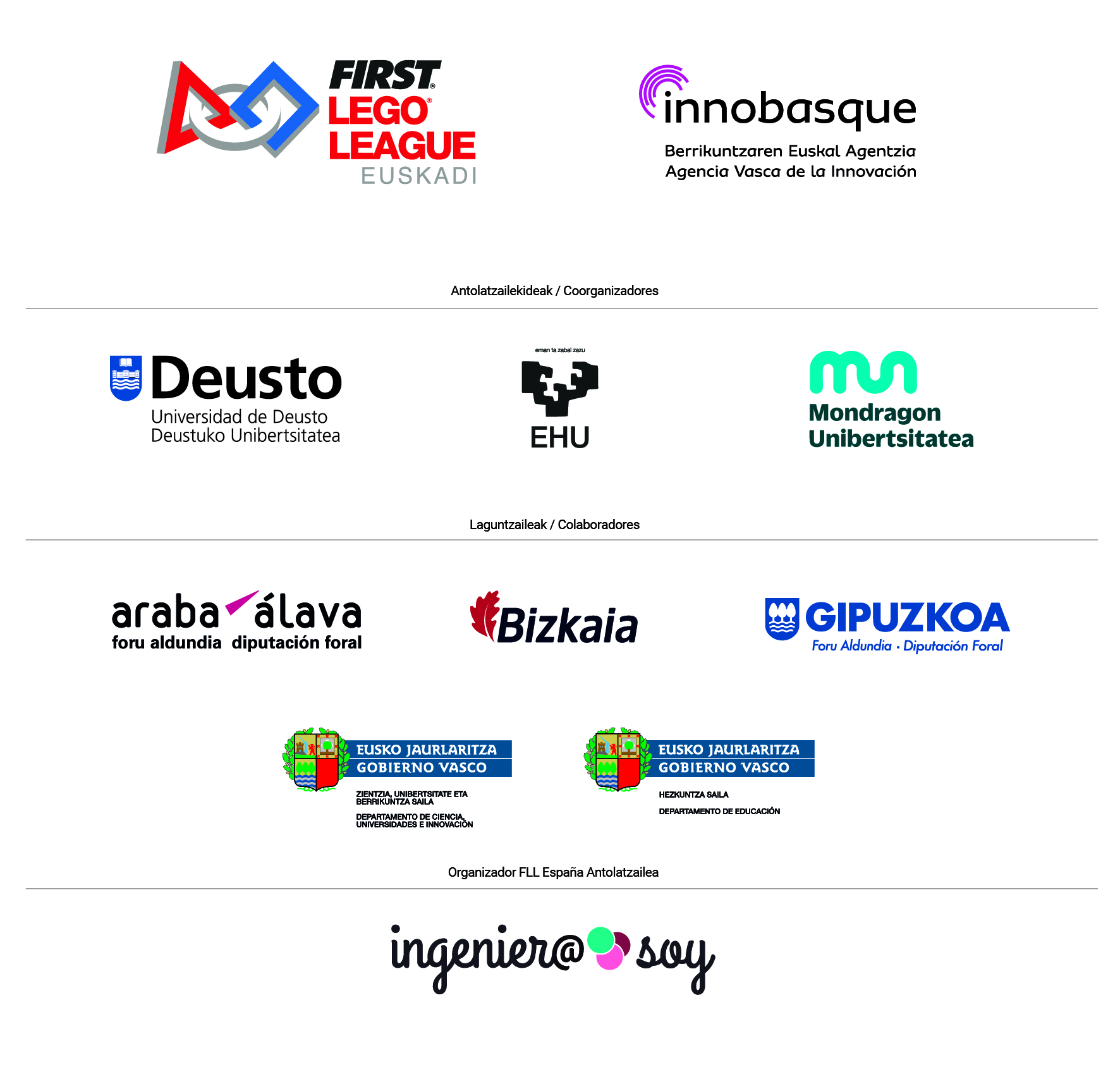 Sábado 28 de febrero torneo FIRST LEGO League Euskadi 2 Faldon logos colaboradores fll